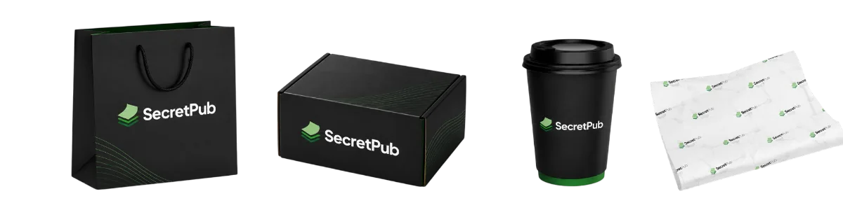 Packaging SecretPub : sac, boîte, gobelet et papier de soie personnalisés SecretPub